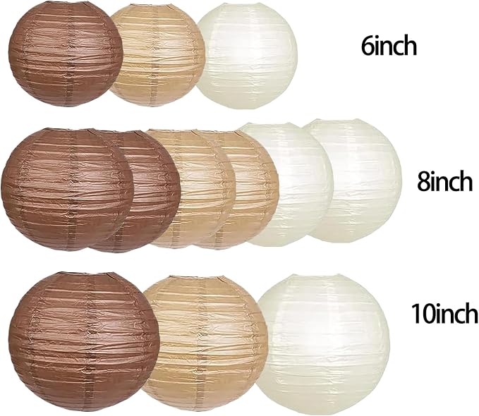 Boho Party Decor,Brown Hanging Paper Lanterns for Rustic Birthday Wedding Bridal Baby Shower Home Party Decoration(Brown,Cream,Tan)