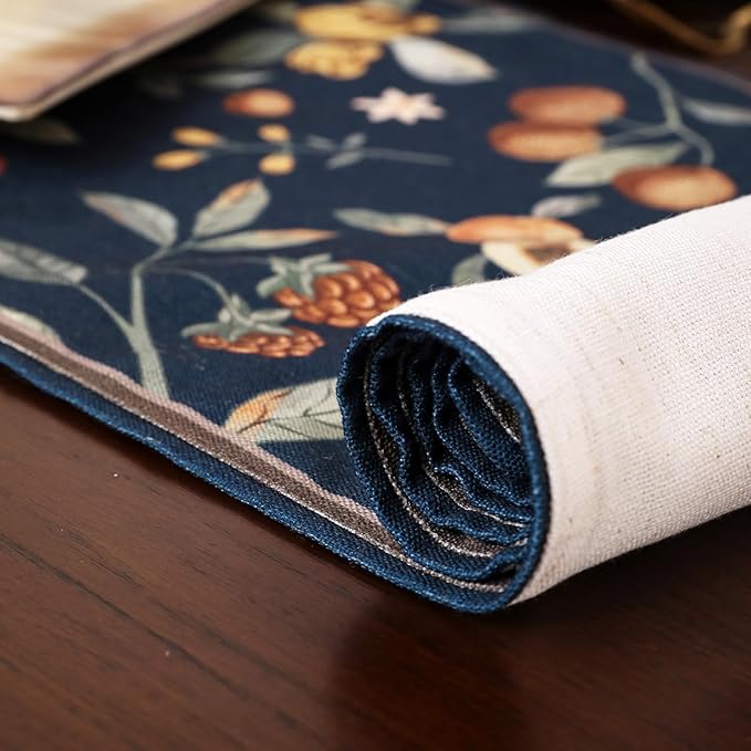 bilin gaier Linen Blue Table Runner 63 Inches Long,Wrinkle-Resistant Vintage Rustic Farmhouse Floral Table Runners,Decor Luxury Vintage Runner Table Cloth for Coffee & Dining Table,12"x63"-Dewey B
