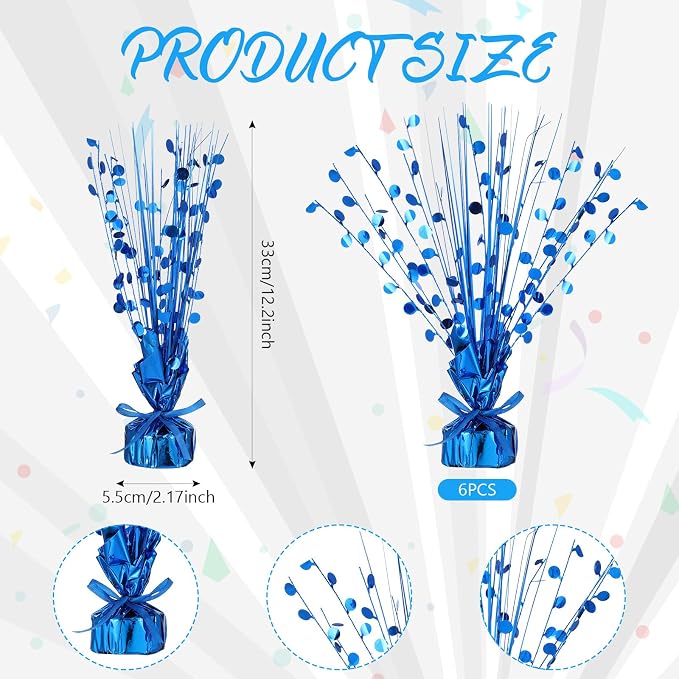 Crowye 6 Pcs Blue Metallic Foil Spray Centerpiece Table Decoration Blue Round Spray Centerpiece for Party Table Decor for Holiday Birthday Party