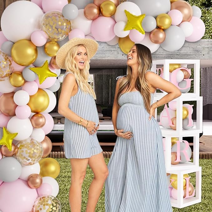 JOGAMS Elephant Baby Shower Decorations for Girl 234Pcs with Baby Boxes Letter Backdrop Tablecloth Cupcake Cake Topper Gold Star 4D Foil Confetti Balloons for Elephant Theme Baby Shower Birthday Party