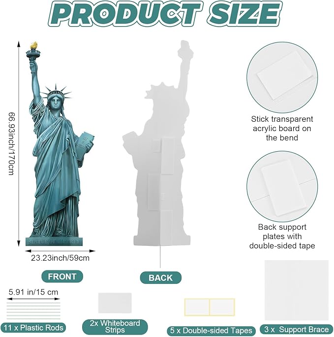 6 Ft Statue of Liberty Cardboard Cutout 250th Anniversary Decoration Cutout Life-Size Patriotic New York City Themed Photo Booth Prop for Patriot Day Veterans Labor Day Party Decoration