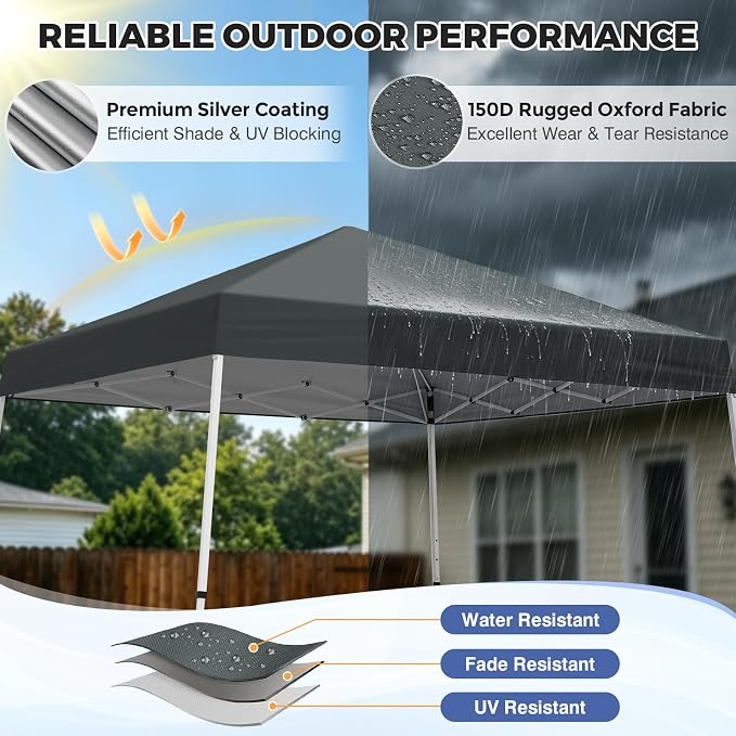 COOS BAY 10x10 Pop Up Canopy Tent, Portable Outdoor Shelter with Carry Bag for Tailgate, Party, Beach, Picnic, and Camping, 10x10 Base 8x8 Top, Gray