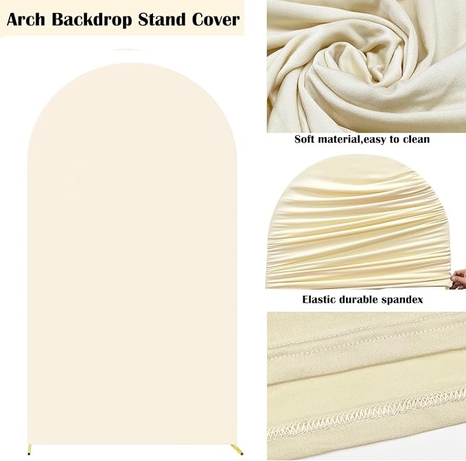 HAINARverS Wedding Arch Cover 7.2FT Spandex Fitted Stretchy Arch Stand Covers,2 Sided Round Top Chiara Backdrop Cover for Birthday Party Ceremony Banquet Baby Shower Arch Decoration(Beige)