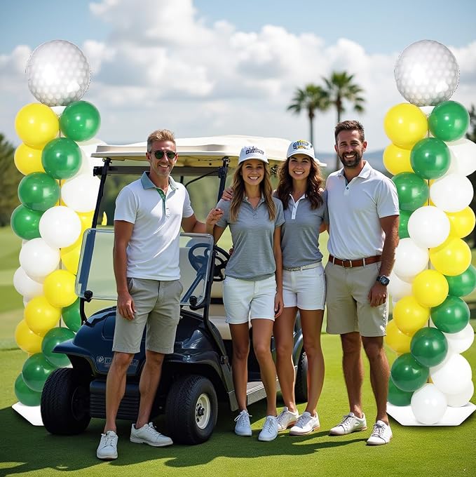 2 Sets Golf Balloon Column Stand Kit with 102 Balloons Sport Themed 5.57ft Adjustable Balloon Tower Stand with Bases Ball Balloon Arch Kit Column for Golf Party Decortions Retirement Birthday Supplies