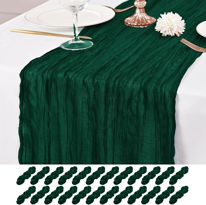 24 Pack Emerald Green Table Runner 10Ft Cheesecloth Table Runner Rustic Gauze Table Runner Romantic Long Sheer Fabric Cheese Cloth Table Runner for Wedding Party Bridal Baby Shower