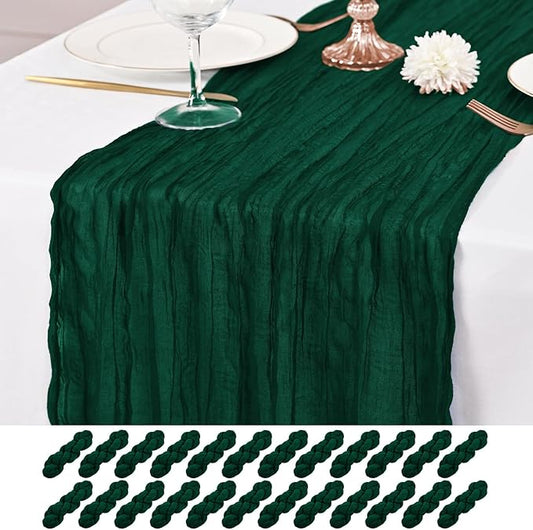 24 Pack Emerald Green Table Runner 10Ft Cheesecloth Table Runner Rustic Gauze Table Runner Romantic Long Sheer Fabric Cheese Cloth Table Runner for Wedding Party Bridal Baby Shower
