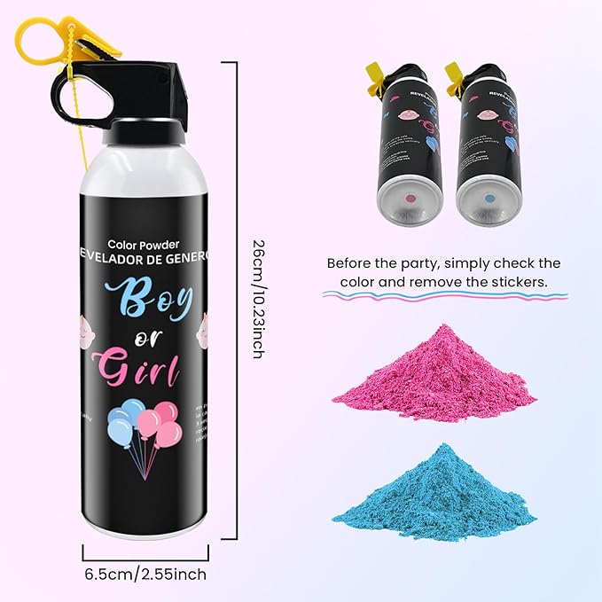 Gender Reveal Fire Extinguisher 2 Pack Boy or Girl Extinguishers for Baby Reveal - Gender Reveal Decorations Smoke with Power for Party - Blue Pink Smoke Color Powder for Reveal Party Ideas Color Run