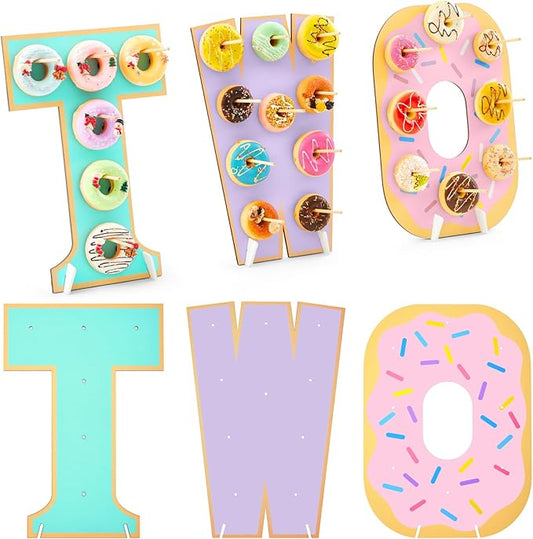 Lallisa 3 Pack Sweet Two Donut Stands, Wooden Doughnut Display Stand, Donut Holders for Dessert Table Sweet Two Theme Decorations 2nd Birthday Party
