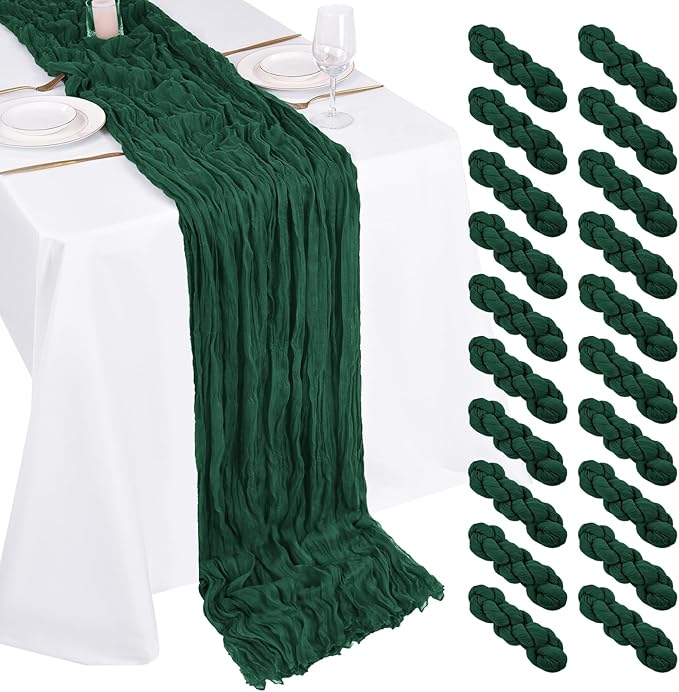 20 Pack Cheesecloth Table Runner - 17x108 Inch Emerald Green Boho Gauze Cheese Cloth Table Runners for Baby Bridal Shower Decoration Wedding Party Summer Garden Farmhouse