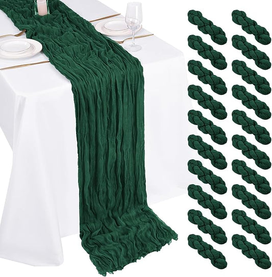 20 Pack Cheesecloth Table Runner - 17x108 Inch Emerald Green Boho Gauze Cheese Cloth Table Runners for Baby Bridal Shower Decoration Wedding Party Summer Garden Farmhouse