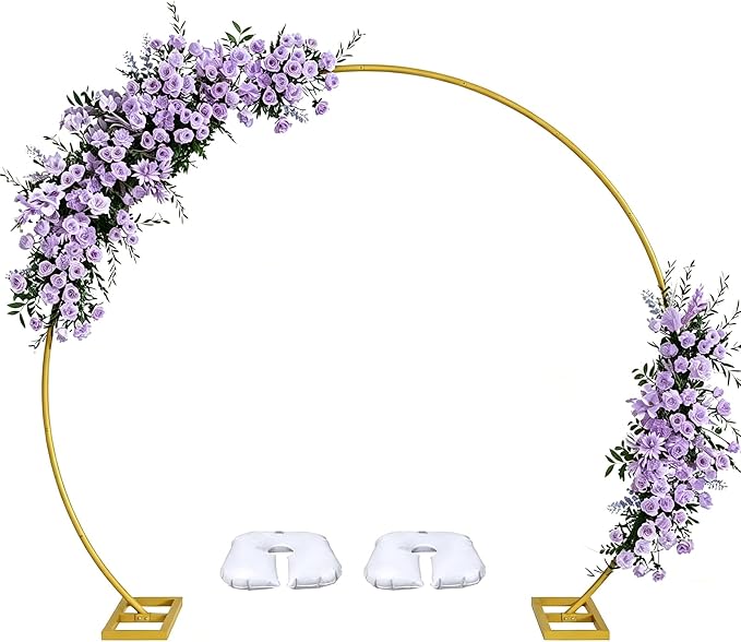 8FT Gold Round Backdrop Stand Large Circle Metal Floral Balloon Frame Wedding Arch Stand for Wedding, Birthday Party, Baby Shower, Graduation, Anniversary, Candy Tables Celebration
