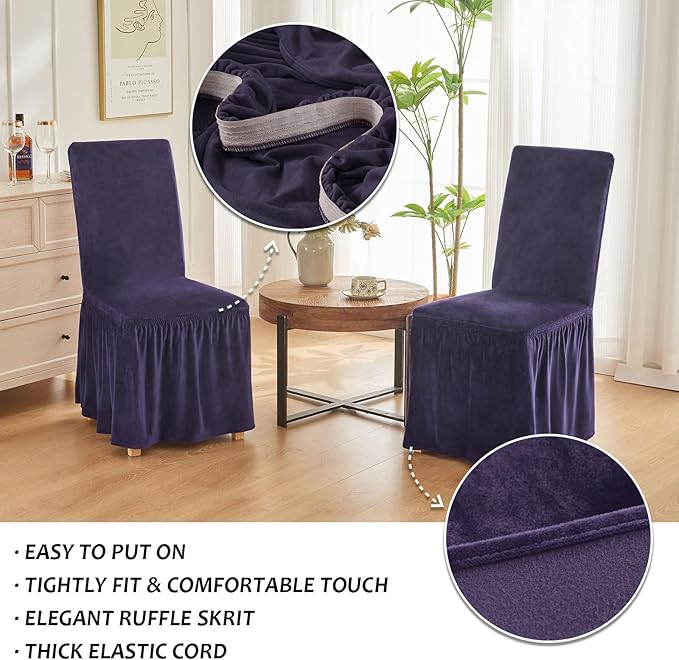 NICEEC Spandex Chair Covers for Dining Chairs Covers Set of 6 Removable Dining Room Chair Covers with Skirt Parson Chair Slipcovers Washable Chair Protector for Kitchen Wedding Banquet(Purple)