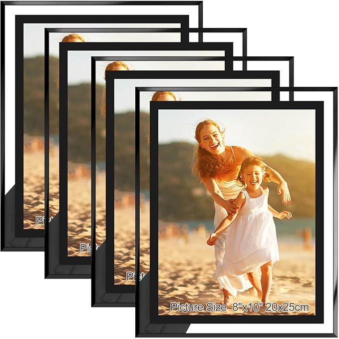HIKWADERY 8x10 Picture Frames Black - Set of 4, HD Real Glass 8 by 10 Photo Frame for Tabletop Display, Wedding Birthday Mothers Day Gifts (8 x 10, Black)