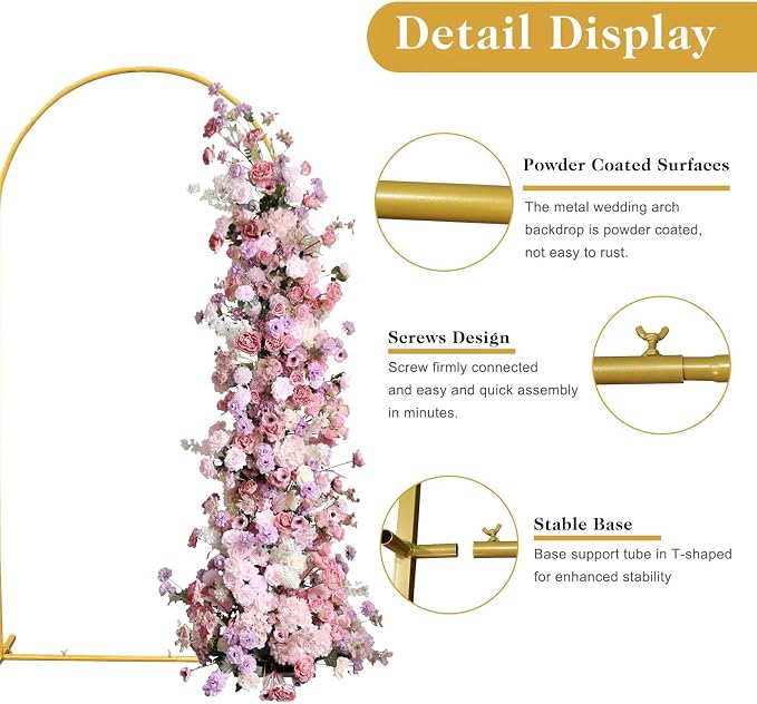 6.6 FT Metal Arch Backdrop Stand, Wedding Arch Backdrop Stand for Ceremony, Gold Wedding Balloon Arch Stand, Reusable Arch Frame Wedding for Birthday Party, Baby Shower and Ceremony Decoration