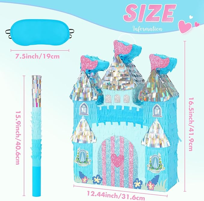 WERNNSAI Princess Castle Piñata - Ice Castle Piñata Blue Princess Party Decorations for Girls Birthday Party Game Magical World Birthday Party Decoration Supply Winter Fairy Party Game