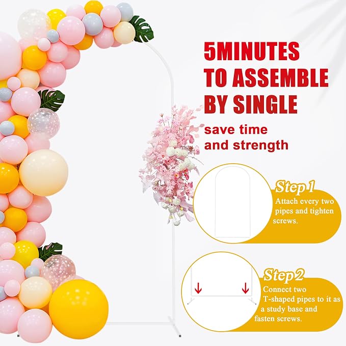 Putros Arch Backdrop Stand 7.2ft, Metal Wedding Arch Stand, White, Arched Background Frame for Birthday Party, Baby Shower, Graduation, Photography Decoration