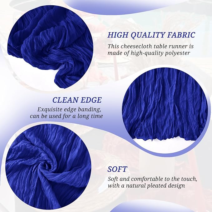 6 Pack Royal Blue Cheesecloth Table Runner 21x120 Inches, Boho Gauze Rustic Semi Sheer Cheese Cloth Table Runners for Easter Wedding Bridal Baby Shower, Birthday Party, Long Farmhouse Table Decor