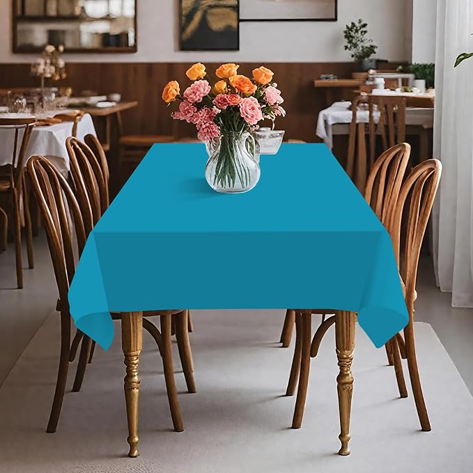 54IN X 160FT Plastic Table Cover Roll with Cutter Box, Cut to Size Plastic Table Cloths for Parties, Birthday, Disposable Tablecloth Roll for All Shape Tables (Turquoise, 54 Inch X 160 Feet)