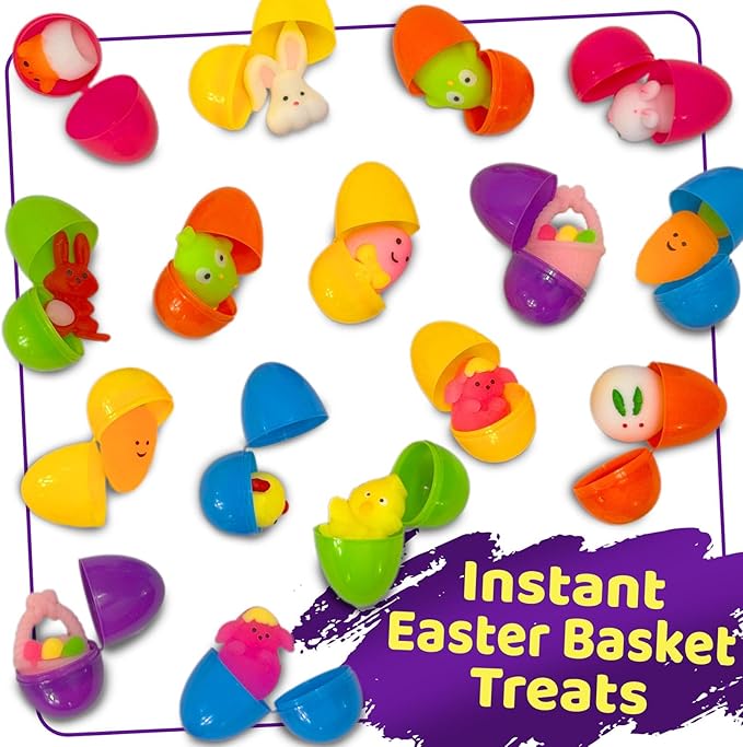 stargo 36 Pack Colorful Prefilled Easter Eggs bulk with mochi Squishy Easter toys - Plastic easter Eggs with squshies for Easter Basket stuffers, Easter Gifts, Egg Hunts Party Decorations Goodie Bags
