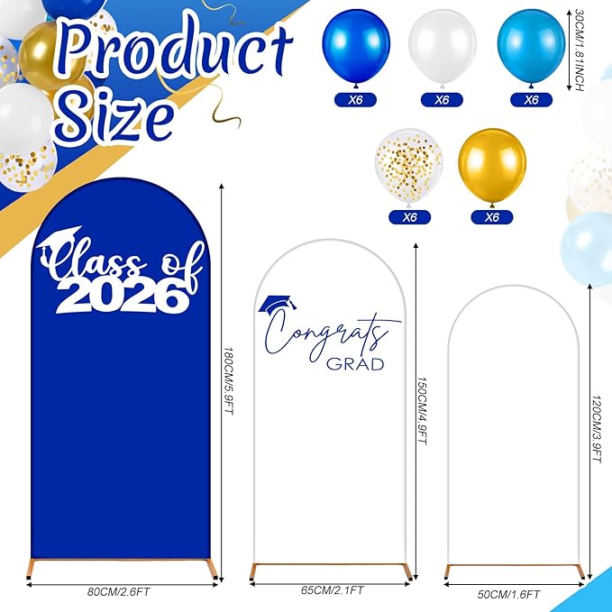 Foilswirl 2026 Graduation Decorations Class of 2026 Arch Backdrop Cover (4/5/6ft) Balloon Arch Cover Spandex Backdrop Blue White Golden Balloons for Graduation Season Class Party Decor