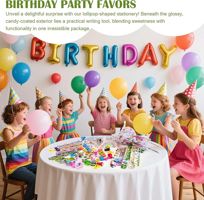 Rpefq Party Favors for Kids, 24 Pack Giant Lollipop-Shaped Stationery Set Return Gifts for Birthday Party,Fun Birthday Goodie Bags Classroom Rewards Students Gifts Class Prizes