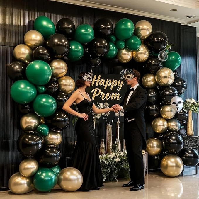 Black Green Gold Balloon Garland Double Stuffed Forest Dark Green Balloons Black Gold Balloon Arch Kit for Graduation Birthday Jungle Baby Shower Wedding Prom Camo Army Party Decorations