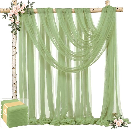 4 Panels Sage Green Wedding Arch Draping Fabric 30" x 19ft Wedding Drapes Tulle Drapes for Backdrop Sheer Fabric Backdrop Drapes Decorations Backdrop Curtains for Reception Ceremony Party