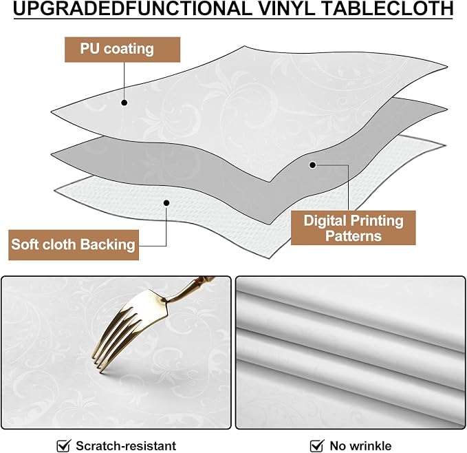 Smiry Rectangle Table Cloth, Waterproof Heavy Duty Vinyl Tablecloths, Wipeable Washable Table Cover for Kitchen and Dining Room (Pearl White, 60" X 102")