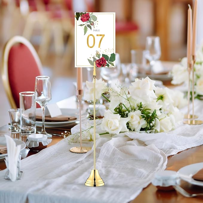 Skyygemm 12 Pcs Table Number Holders 12 Inch Place Card Holder with Alligator Clip Metal Place Card Stands Table Sign for Photos, Food Signs, Birthdays, Weddings (Gold)