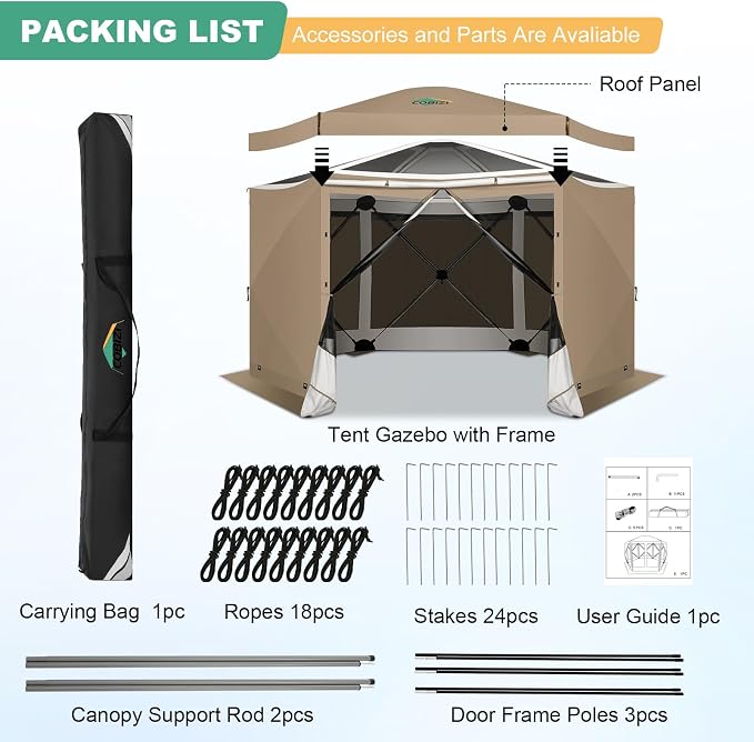 COBIZI 12x12 FT Pop Up Canopy Extendable Tent, Gazebos On Clearance with Removable Roof, Screened in Gazebo with sidewalls, Screen Tents Portable carpas para Patio for Outdoor Camping,Backyard,Khaki