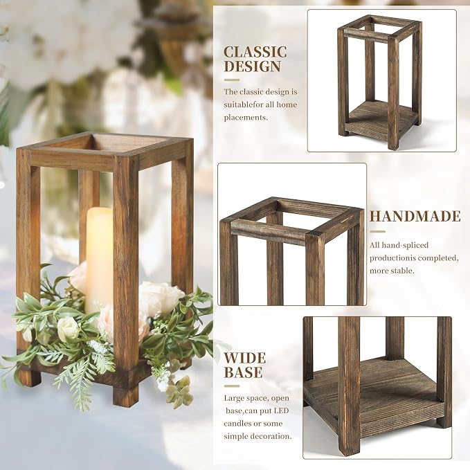 4 Pcs Wooden Lanterns Wedding Centerpiece for Tables, Farmhouse Candle Lantern, Perfect Centerpiece Table Decorations, Candle Holder Decorative for Wedding Party, Table Valentine Decor