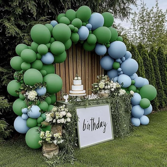 Dusty Blue Green Balloon Garland Kit Different Sizes Double Stuffed Latex Balloon For Birthday Safari Baby Shower Gender Reveal Bridal Boho Party