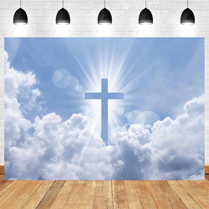 12x6ft Christian Cross Backdrop Holy Crucifix Heaven Sky Cloud Photography Background Lord Pray Resurrection of Jesus Easter Banner Decorations Church Events Portrait Photo Booth Prop