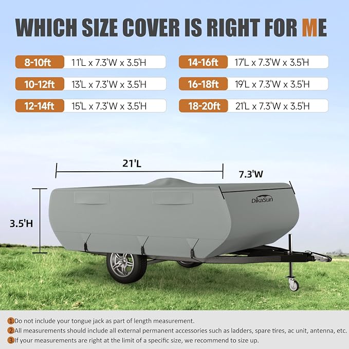 Pop Up Camper Cover 14'-16', 7 Layers Waterproof Pop-up Tent Trailer Cover Anti-UV Folding Camper RV Cover for Motor Home