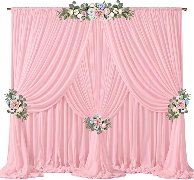 30ft x 10ft Peach Pink Backdrop Curtains, Wrinkle-Free Sheer Chiffon Fabric Photo Backdrop Drapes for Wedding Arch Party Ceremony Stage Photography Decorations