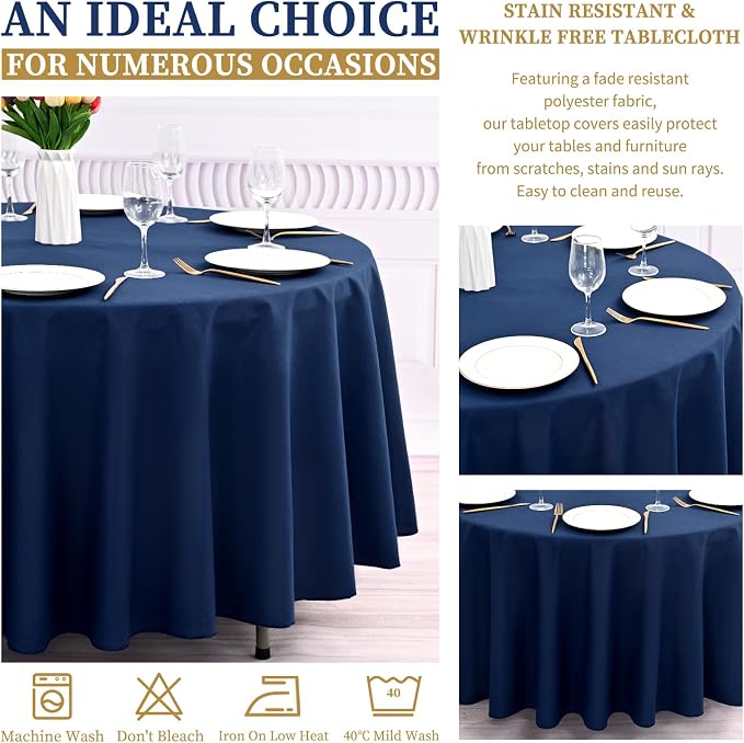 Showgeous 4 Pack Navy Blue Round Tablecloth 90 Inch Washable Polyester Tablecloths for Round Tables Stain Resistant and Wrinkle Table Cloth Decorative Fabric Table Cover for Dining Wedding Party