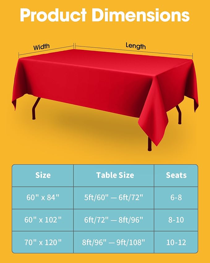 Niuara Red Fabric Rectangle Table Cloth - 6 Pack, 60" × 102" Washable Tablecloth for 5FT Tables, Wrinkle-Resistant & Heat-Proof Table Cover for Weddings, Dinners & Parties