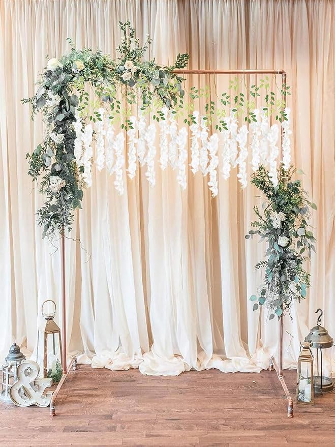 12pcs Wisteria Hanging Flowers 3.6ft Wisteria Artificial Flowers Vines White Silk Long Flowers Garland Fake Flower Ratta String for Wedding Arch Home Party Wall Backdrop Decorations (White)