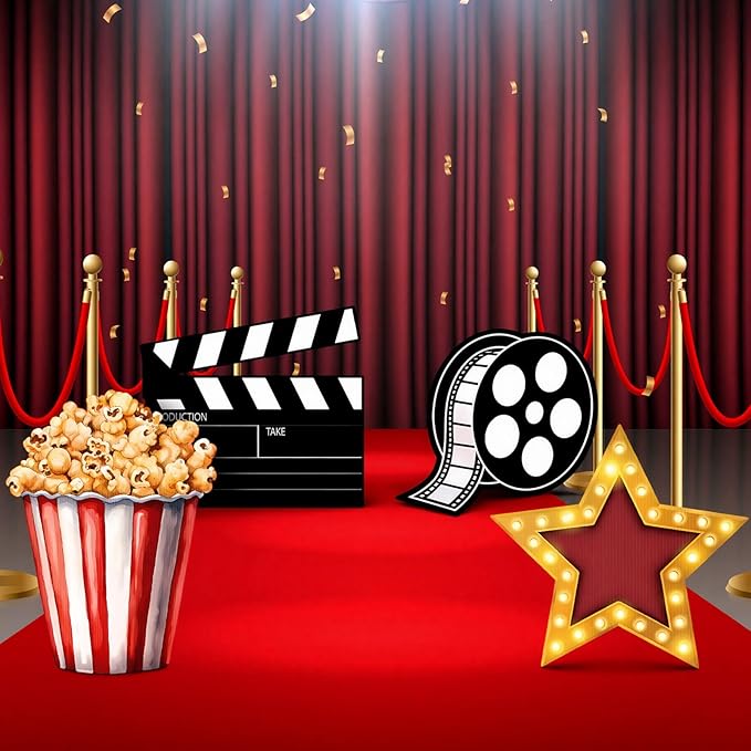 4 Pcs Movie Night Party Decoration Starry Cardboard Cutouts Film Popcorn Clapperboard Cardboard Cutout Lifesize Stand-ups Wedding Birthday Photo Props Backdrop Decor