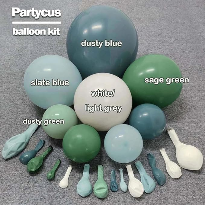 Dusty Blue Green Balloon Arch Kit Double Stuffed Sage Dusty Green White Matte Balloon Garland Slate Blue Teal Latex Balloons for Baby Shower Birthday Neutral Bridal Wedding Silly Goose Party Decor