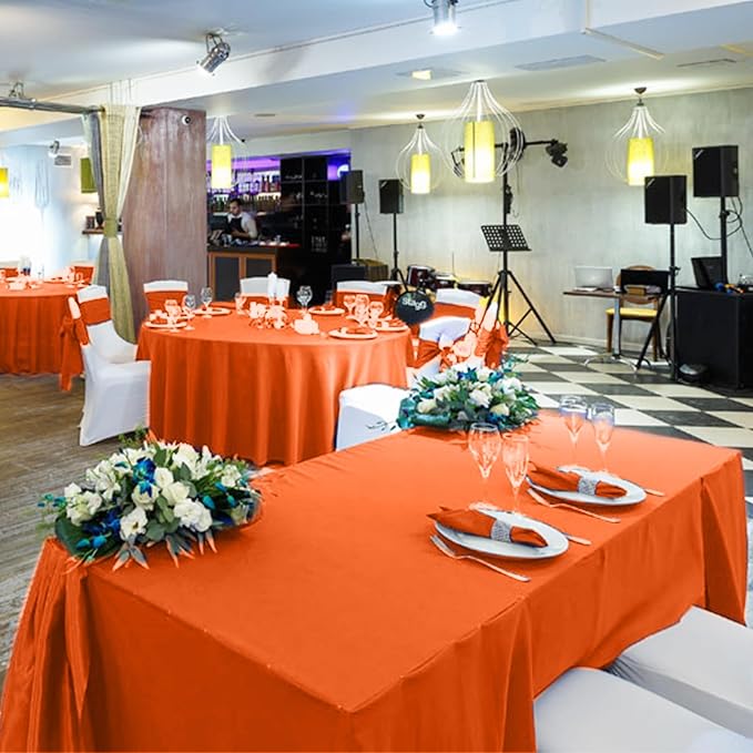 10 Pack Orange Tablecloth 60 x 102 Inch Tablecloths for 6 Foot Rectangle Tables Orange Table Cloth Washable Polyester Fabric Table Cloths for Parties Wedding Banquet