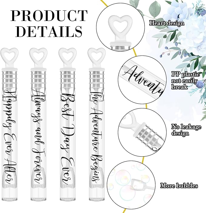 Hollowfly 120 Pack Wedding Mini Bubble Wands for a Wedding Bulk, Black Love Word White Heart Bubble for Guests Send off Wand Adult Bridal Exit Shower Party Supplies Valentine Anniversaries Celebration