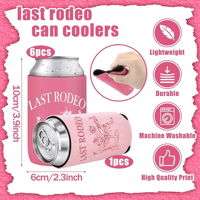 Sawysine 28 Pcs/7 Set Last Rodeo Pink Bachelorette Party Supplies for Nashville Western Cowgirl Bachelorette Bridal Shower Party Decor Bridesmaid Favors with Can Sleeve Makeup Bag Scrunchie Sunglass