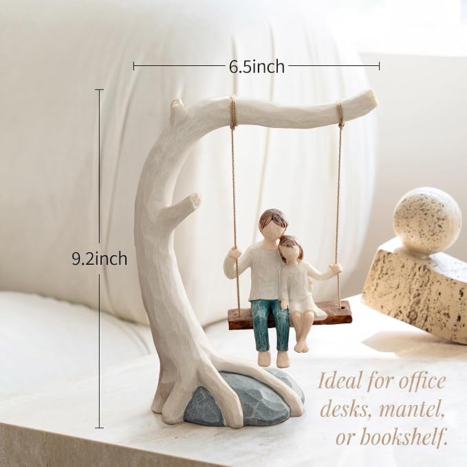 Father and Daughter Swing Statue, 9.2" Hand-Painted Resin Figurine Sculpted Home Decor, Dad Gifts from Daughter for Father's Day, Birthday, Desktop Shelf Decoration, Sentimental Gifts for office