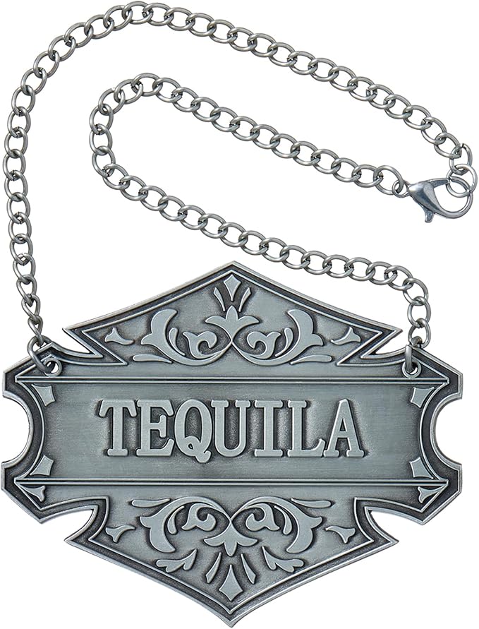 8PCS Liquor Decanter Tags-Gin, Vodka, Bourbon, Whiskey, Brandy, Rum, Scotch, Tequila/Adjustable Chain Bottle Labels/Silver