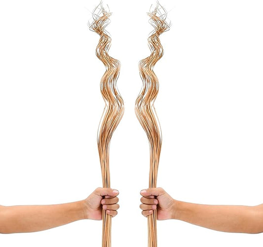 Leewadee Tall Vase Filler, Wavy Palm Leaves – 2 Bunches of Colored Curly Twigs for Floor Vases, Dried Arrangements for for Vintage Or Modern House Decor, 39 inches, Ecru