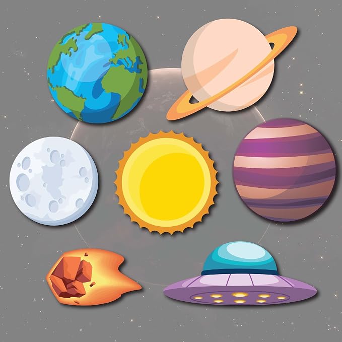 Space Photo Booth Props - 41-pc Photobooth Kit with 8 x 10-Inch Sign, 60 Adhesive Pads, 45 Sticks - Space Party Decor - Space Props - Out of This World Party Decorations
