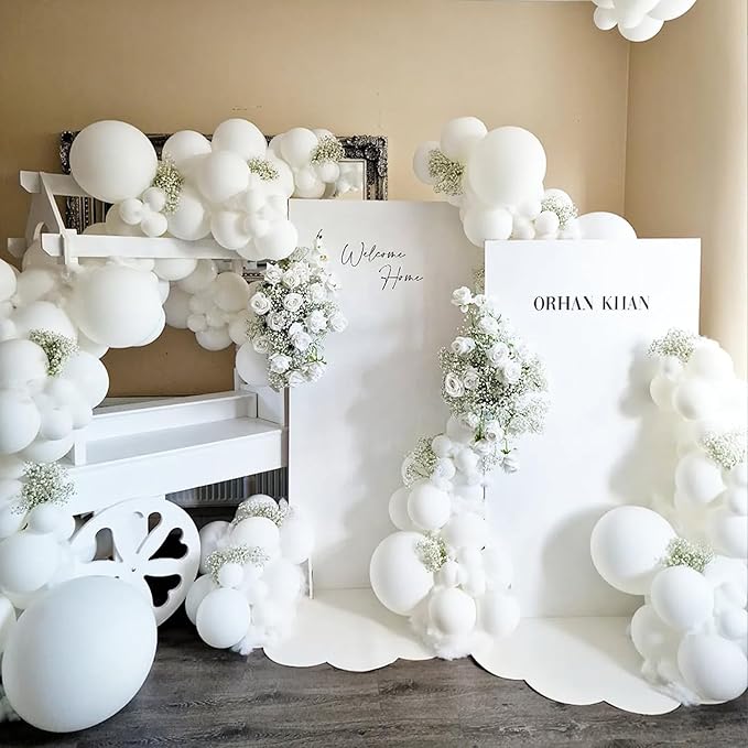 108Pcs White Double Stuffed Balloons Different Size, 18/12/10/5 inch White Balloons Garland Arch Kit for Birthday Wedding Baby Shower Bridal Shower Engagement Party Decorations