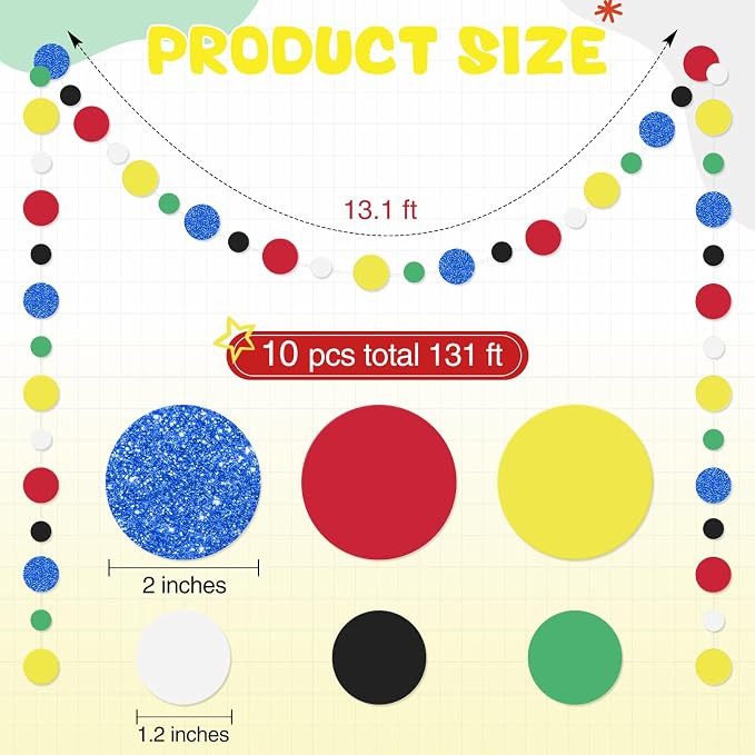 Outus 10 Pieces Colorful Circle Garland Banner Hanging Paper Dot Decorations for Classroom, Birthday Party, Baby Shower, Wedding Backdrop & Photo Booth Graduation Decor (Classic Color)