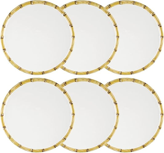 UPware Bamboo Melamine Dinner Plate Set, Round Plates with Bamboo Edge for Main course, Pasta, and Salad, BPA-Free, Dishwasher Safe, White, 11 Inch, Set of 6